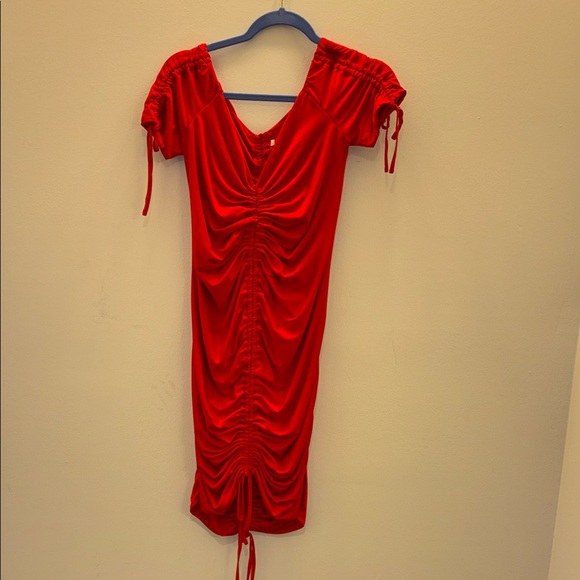 Fashion Nova Red Ruched Bodycon Midi Dress - Picture 2 of 4